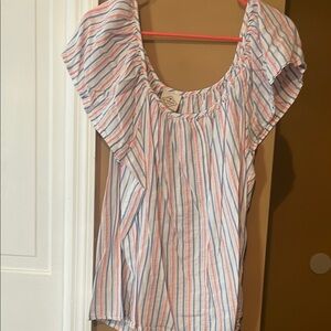 St. John's Bay Ruffled Blue and Red Blouse